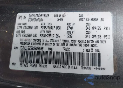 2002 Dodge Ram 1500 St z USA, uszkodzony, nr VIN 1D7HU18Z52S698585
